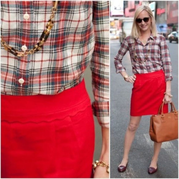 J. Crew Dresses & Skirts - J. Crew Pencil Mini Skirt Red Scallop Peplum 8 NEW